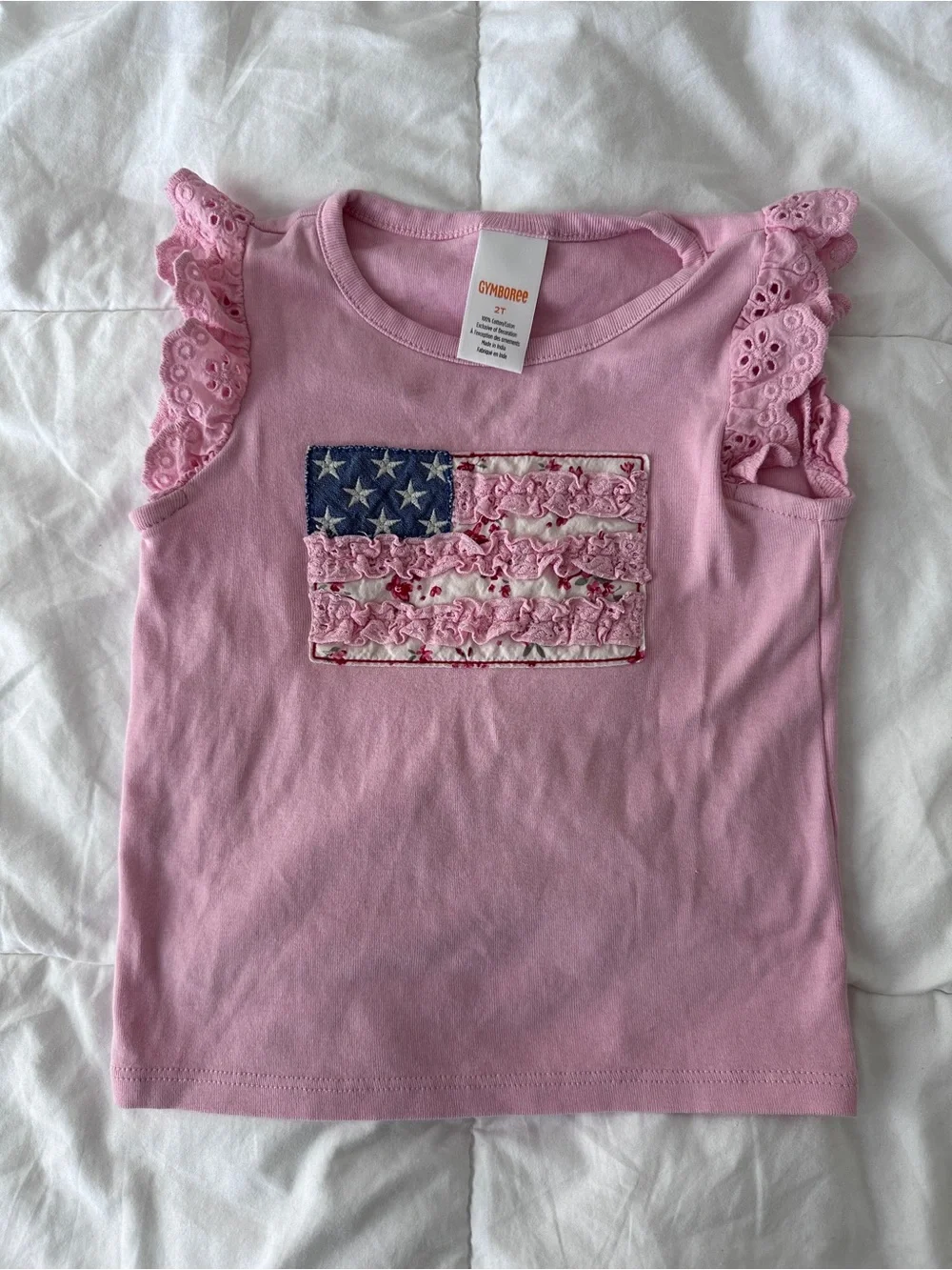 Gymboree 2T Toddler Girl Americana Pink Ruffle Sleeve Flag Top